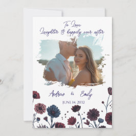 Moody Burgundy & Blue Floral Wedding Invitation 招待状