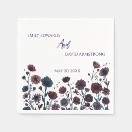 Moody Burgundy & Blue Floral Wedding Napkins スタンダードカクテルナプキン