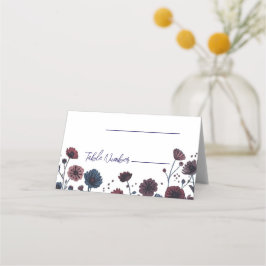 Moody Burgundy & Blue Floral Wedding Place Cards プレイスカード