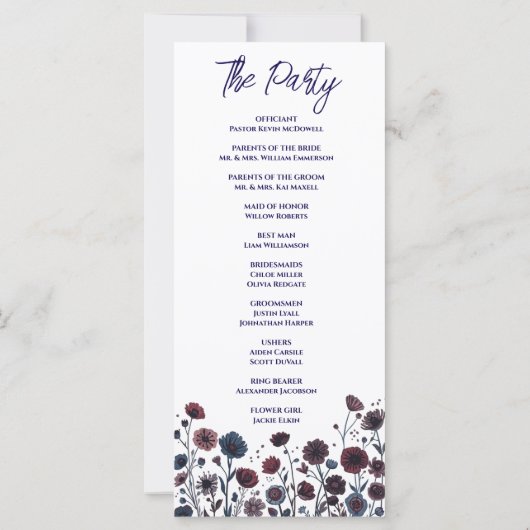Moody Burgundy & Blue Floral Wedding Program (裏面)