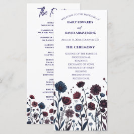 Moody Burgundy & Blue Floral Wedding Program
