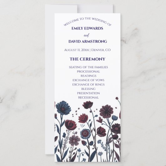 Moody Burgundy & Blue Floral Wedding Program (正面)