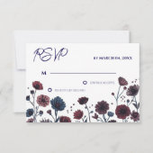 Moody Burgundy & Blue Floral Wedding RSVP (正面)