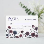 Moody Burgundy & Blue Floral Wedding RSVP (スタンド正面)