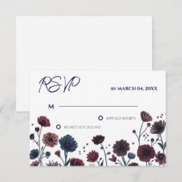 Moody Burgundy & Blue Floral Wedding RSVP