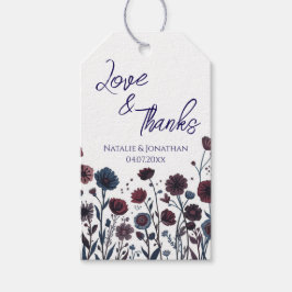 Moody Burgundy & Blue Floral  Wedding Thank You  ギフトタグ