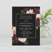 Moody Burgundy Blush Floral QR Code Wedding 招待状 (スタンド正面)