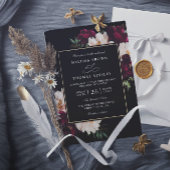 Moody Burgundy Blush Floral QR Code Wedding 招待状