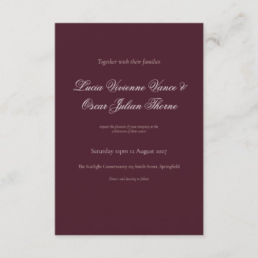 Moody Burgundy Dutch Floral Wedding Invitation 出欠カード (正面)