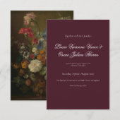 Moody Burgundy Dutch Floral Wedding Invitation 出欠カード (正面/裏面)