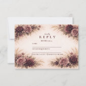 Moody Burgundy Floral Graduation Party 出欠カード (正面)