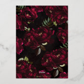 Moody Burgundy Floral Peonies Wedding 箔招待状 (裏面)