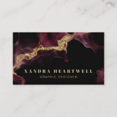 Moody Burgundy Gold Glitter Ink Abstract QR Code 名刺 (正面)