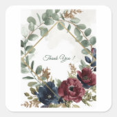 Moody Burgundy Navy Floral Thank You Wedding Stick スクエアシール (正面)