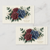 Moody Burgundy Navy Wedding Invitation | Dark Flor エンクロージャーカード (正面/裏面)