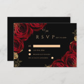Moody Burgundy Roses Wedding RSVP card (正面/裏面)