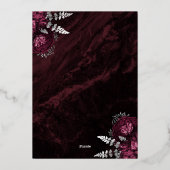 Moody Burgundy Silver Floral Wedding 箔招待状 (裏面)