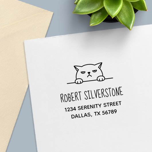 Moody Cat怒がアドレスの上をピーク セルフインキングスタンプ