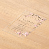 Moody Charcoal and Pink Cherry Blossom Graduation アクリル招待状 (レイダウン)