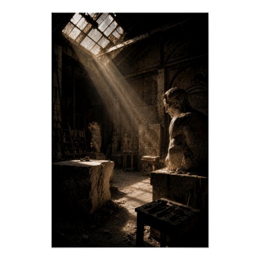 Moody Chiaroscuro Sculpture Studio Fine Art Poster ポスター (正面)