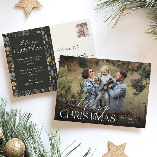 Moody Christmas Botanical Horizontal Photo シーズンポストカード