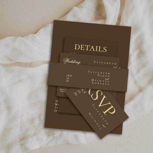 Moody Coffee Ivory Minimalist Boho Wedding 招待状ベリーバンド
