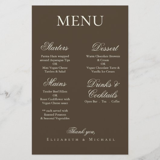 Moody Coffee Minimalist Boho Wedding Menu (正面)