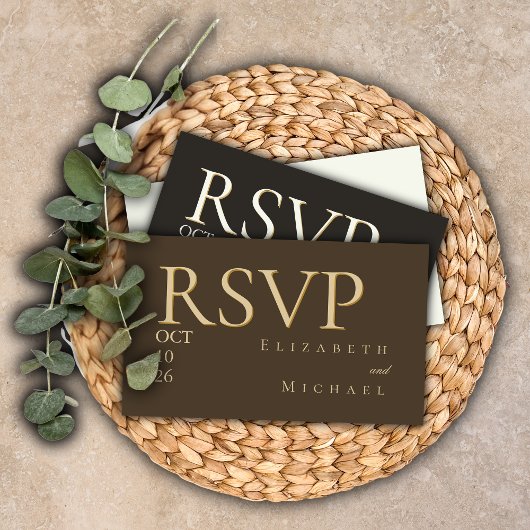 Moody Coffee Minimalist Boho Wedding RSVP Response エンクロージャーカード
