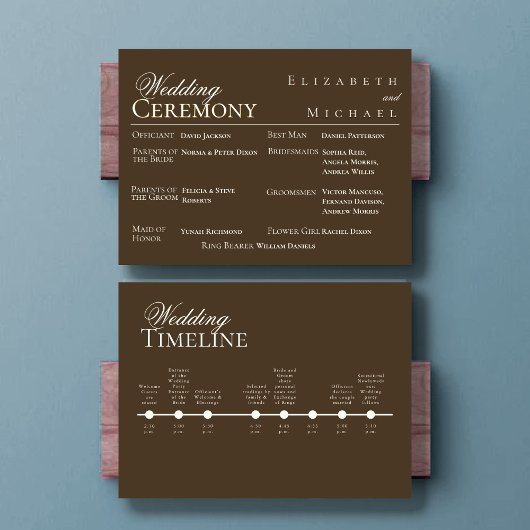 Moody Coffee Minimalist Wedding Program Timeline メニュー