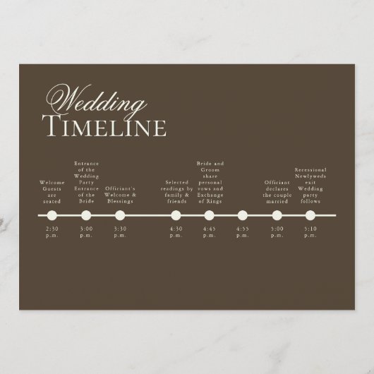 Moody Coffee Minimalist Wedding Program Timeline メニュー (裏面)