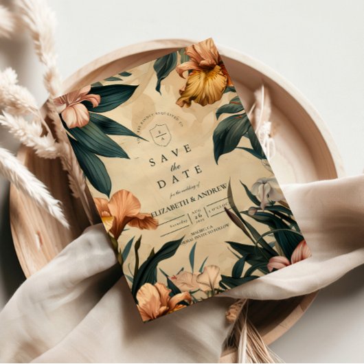 Moody Copper Botanical Wedding セーブザデート