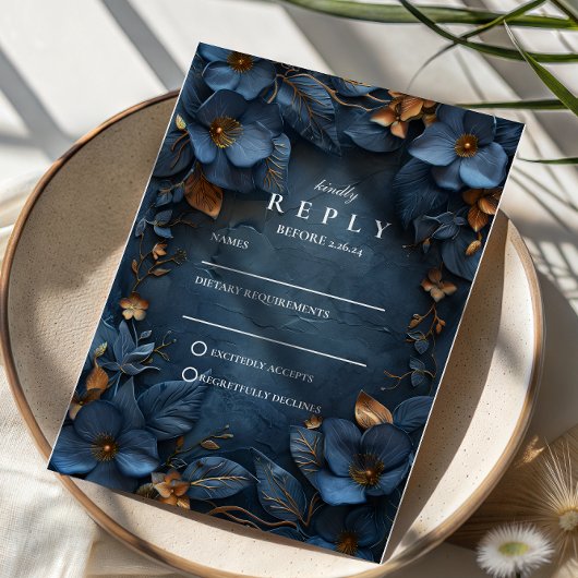 Moody Copper Floral Wedding 出欠カード