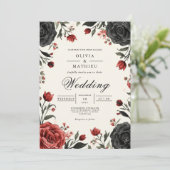 Moody Crimson Bloom Floral Wedding 招待状 (スタンド正面)