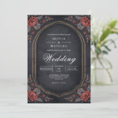 Moody Crimson Floral Arch Wedding 招待状 (スタンド正面)