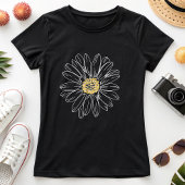 Moody Daisy Black; Minimalist Floral Summer  Tシャツ