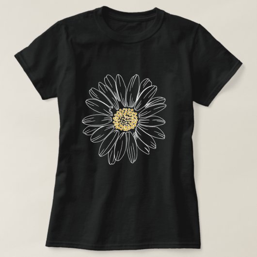 Moody Daisy Black; Minimalist Floral Summer  Tシャツ (デザイン正面)