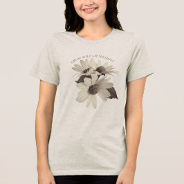 Moody Daisy Brown Tan Floral Montage Custom Text トライブレンドＴシャツ