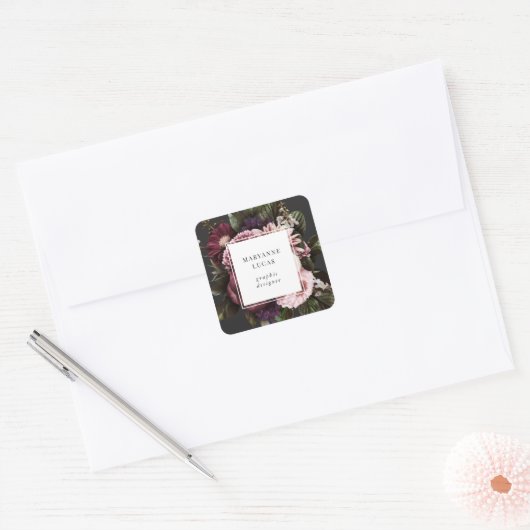 Moody Darkフローラエレガント名刺 スクエアシール (封筒)