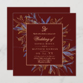 Moody Dark Burgundy Floral Wedding 招待状 (正面/裏面)