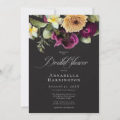 Moody Dark Floral Black Burgundy Bridal Shower 招待状 (正面)