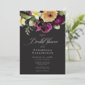 Moody Dark Floral Black Burgundy Bridal Shower 招待状 (スタンド正面)