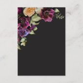 Moody Dark Floral Black Burgundy Romantic Wedding エンクロージャーカード (裏面)