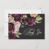 Moody Dark Floral Black Burgundy Romantic Wedding サンキューカード (正面)