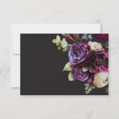 Moody Dark Floral Black Burgundy Romantic Wedding 出欠カード (裏面)
