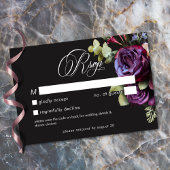 Moody Dark Floral Black Burgundy Romantic Wedding 出欠カード