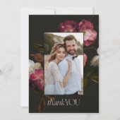 Moody Dark Floral Wedding Black Burgundy Chic サンキューカード (正面)
