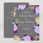 Moody Dark Gray Violet Floral Boho Charcoal 招待状 (正面/裏面)