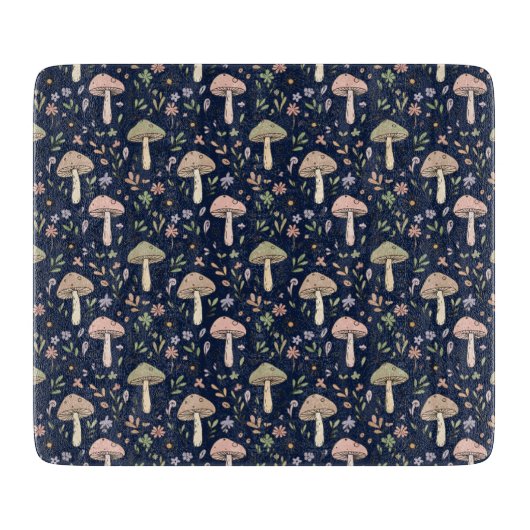 Moody Dark Navy Fungi Dark Academia Kitchen Gift カッティングボード (正面)