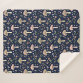 Moody Dark Navy Fungi | Dark Academia Luxury Gift シェルパブランケット (正面(横))