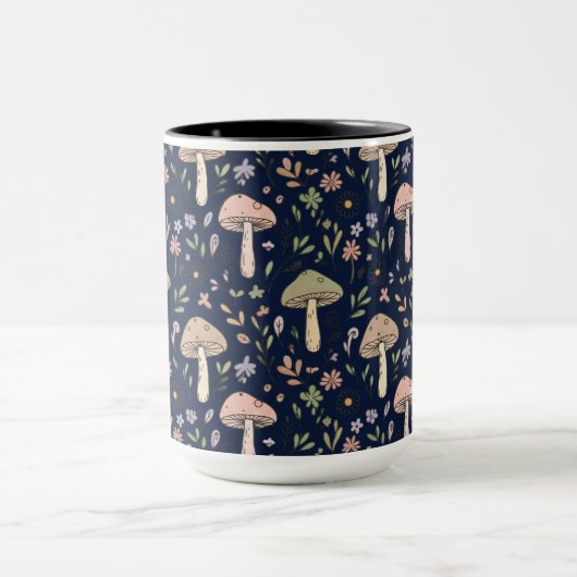 Moody Dark Navy Fungi Seamless Pattern マグカップ (中央)